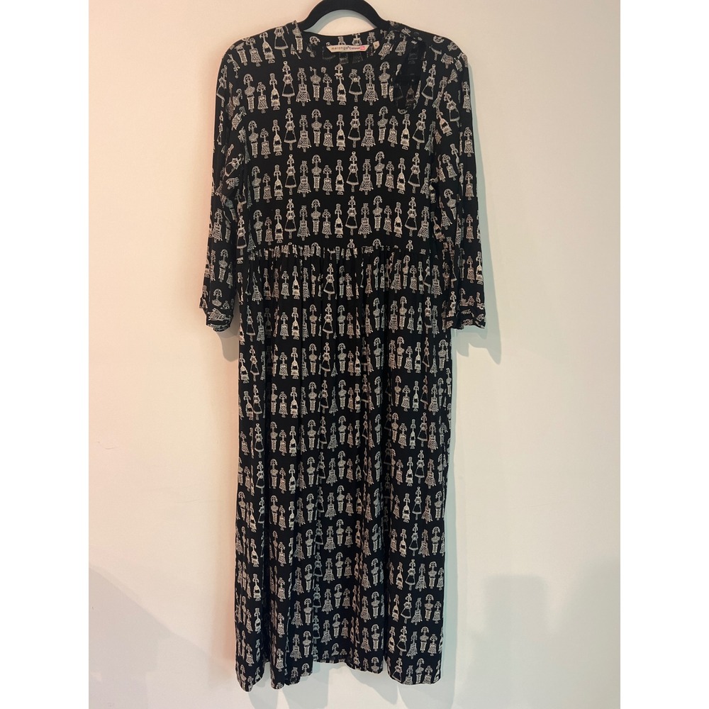 Melange Colour Me Artsy Black White Tribal Figure Print Maxi Dress XL Cultural